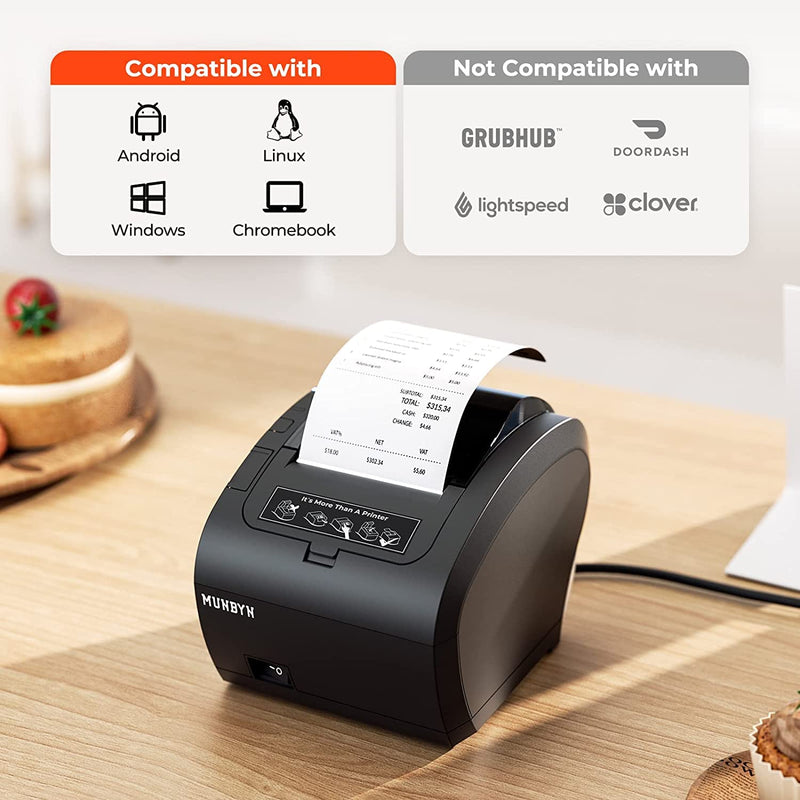 MUNBYN Bluetooth 5.0 Thermodrucker Bondrukcer P047 mit Einzel-USB-Anschluss, 80mm POS-Drucker, Therm