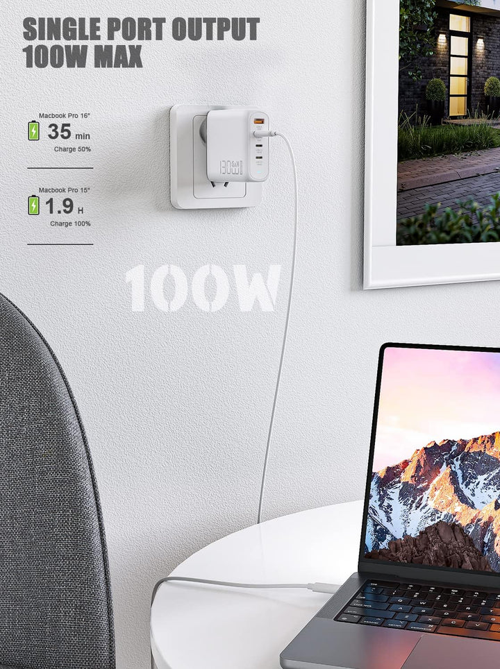 130W USB C Ladegerät, Type C PD 100W+QC 30W PPS GaN Netzteil mit 100W Schnellladekabel 4-Port USB C