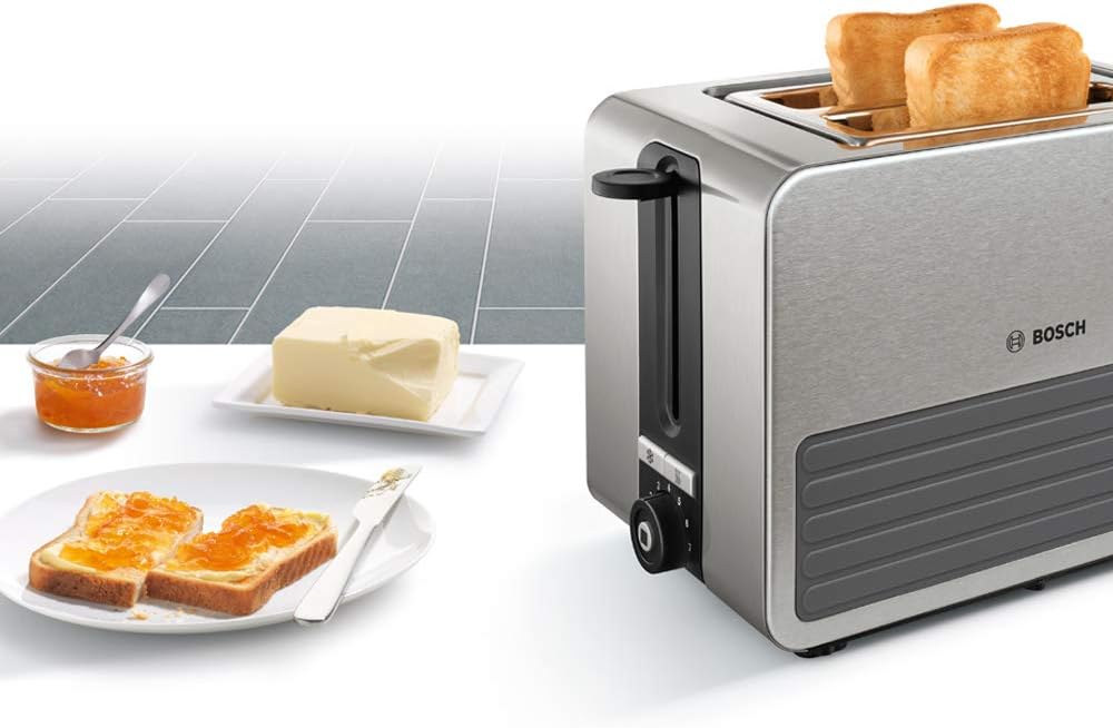 Bosch TAT7S25 Kompakt-Toaster, Auftau/Aufknusperfunktion, 1050 W, Edelstahl/schwarz & WMF Lono Sandw