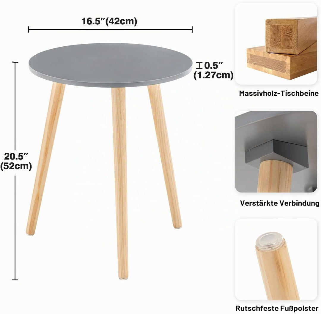 YOUDENOVA Beistelltische Holz, Couchtisch rund, Ø42x52cm, Wohnzimmertisch, Nachttisch mit Tablett, S