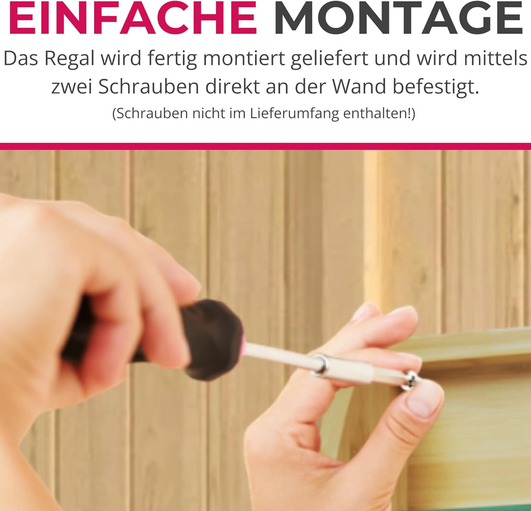 Suleno Sauna Regal aus Nadelholz mit 2 Glaseinlegeböden und Handtuchhalter – Wandregal Sauna Zubehör