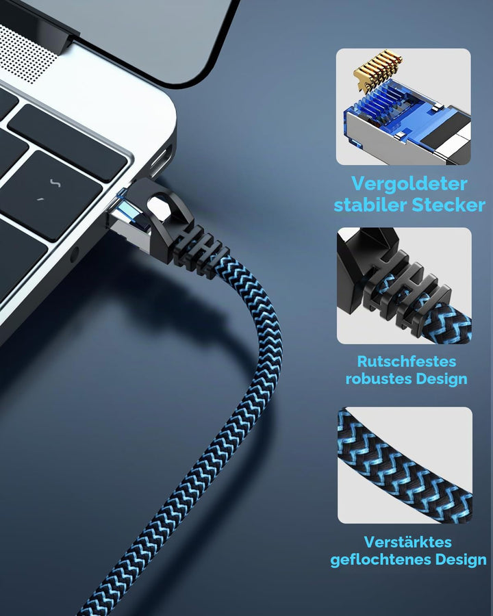5 Stück 5x 3 meter LAN Kabel Netzwerkkabel CAT8 Ethernet Kabel, RJ45 Patchkabel 40Gbps 2000Mhz/s Gig