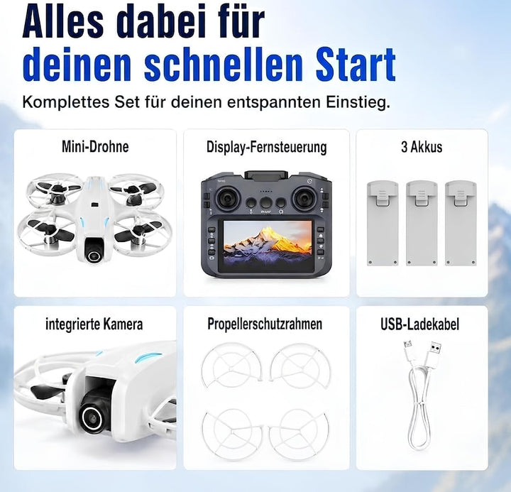 Mini Drohne mit 1080p HD Kamera & WiFi FPV, 5,6" Display Fernsteuerung, Optical Flow Stabilisierung,