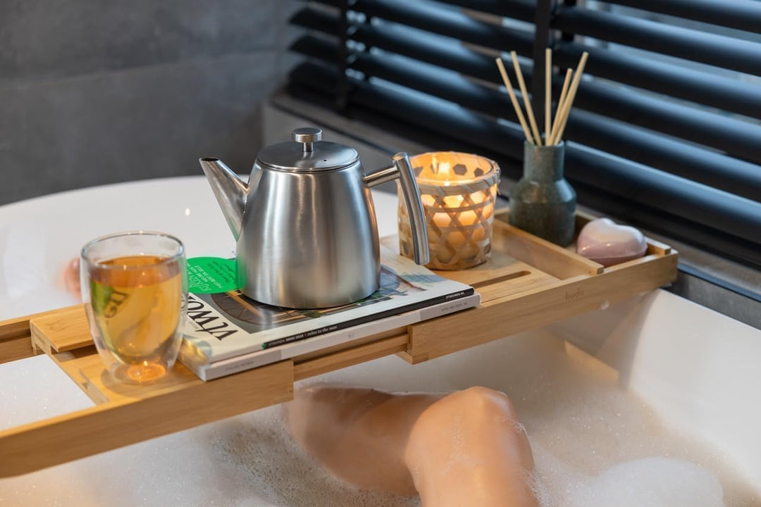 Teekanne, 1L Doppelwandig Aus Grau Edelstahl Mit Siebeinsatz, Mit Stövchen, Tea Maker, Teekanne Edel