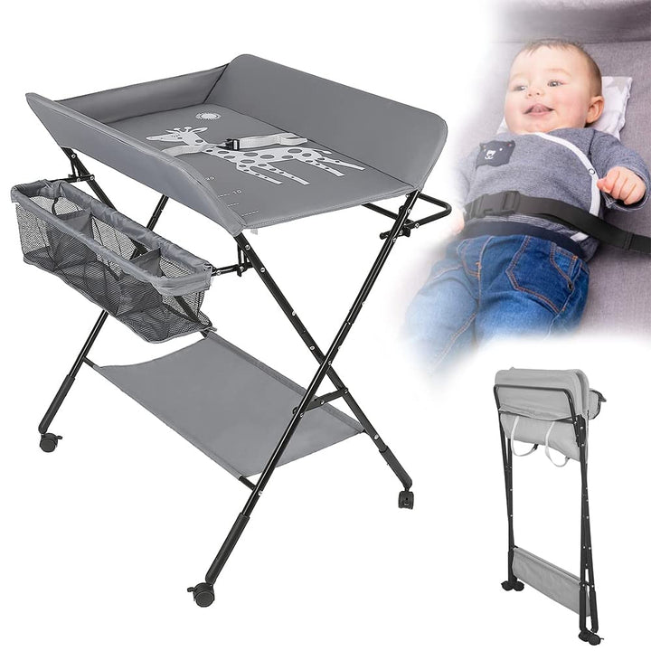 RELOVE Wickelkommode, faltbar, für Babys, beweglicher Wickeltisch mit Sicherheitsgurt und Aufbewahru