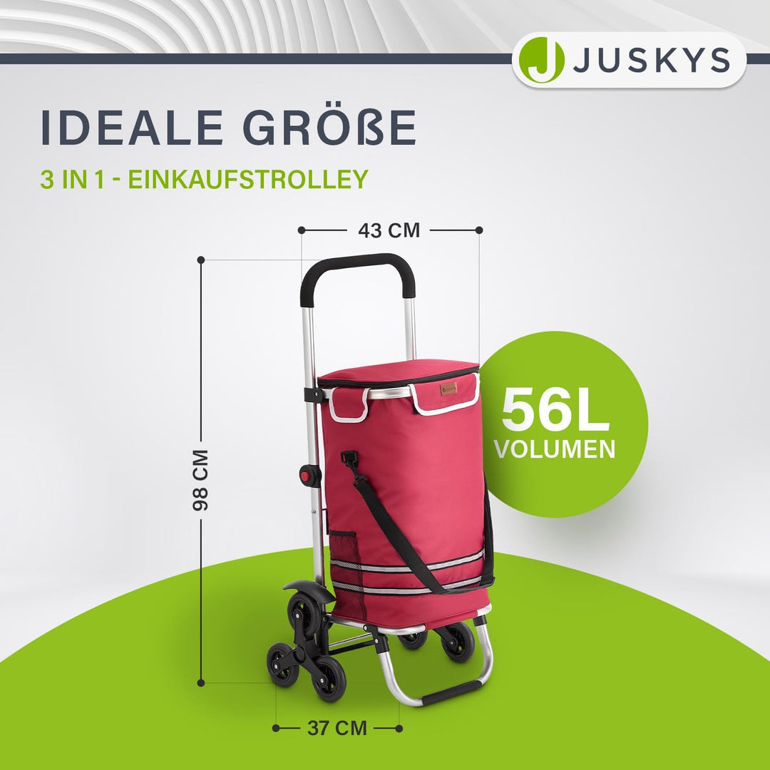 Juskys 3in1 Einkaufstrolley für Treppen - 56 L, modern & klappbar - Treppensteiger Trolley zum Shopp