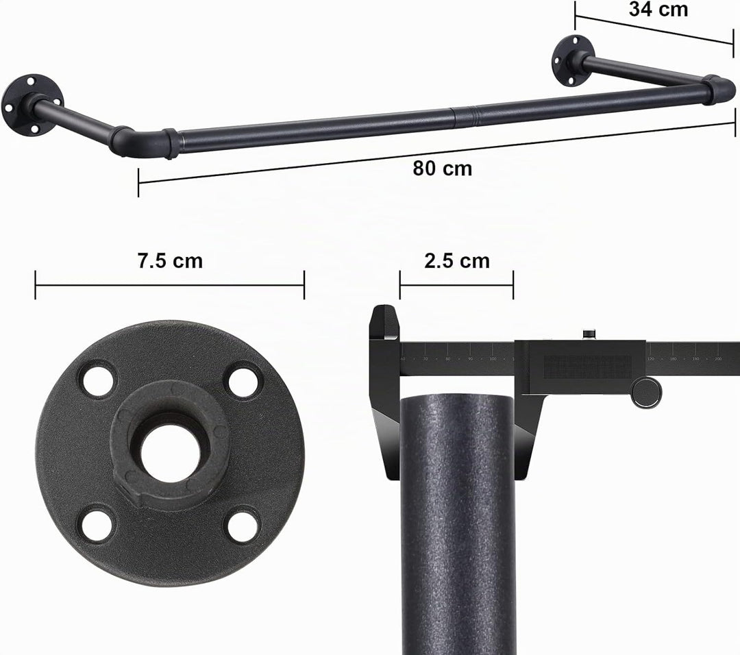 FLY HAWK Kleiderstange für Wand, 80cm Garderobenstange im Industrie-Design Industrierohr Kleiderstan