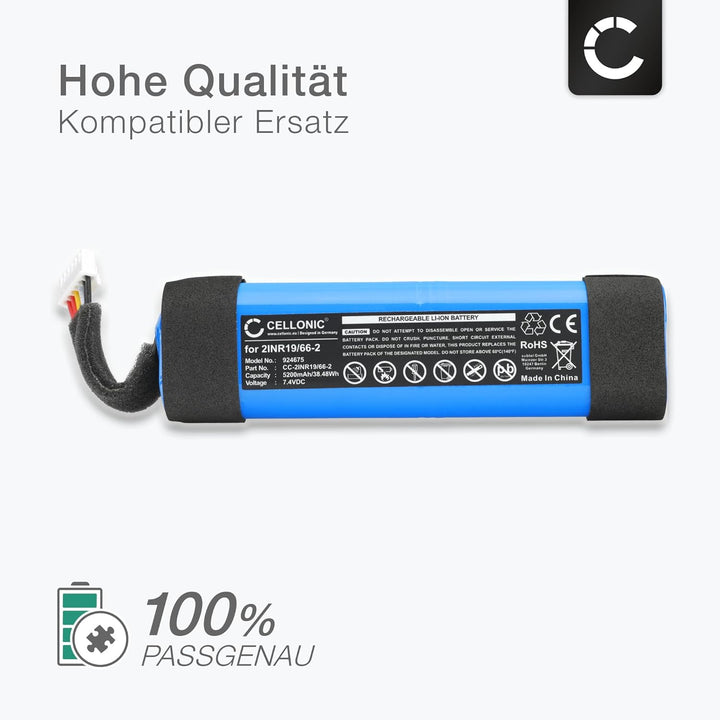 CELLONIC 2X Akku für Lautsprecher Kompatibel mit JBL Xtreme 2, 2INR19/66-2 - (5200mAh, 7.4V) 2x Akku