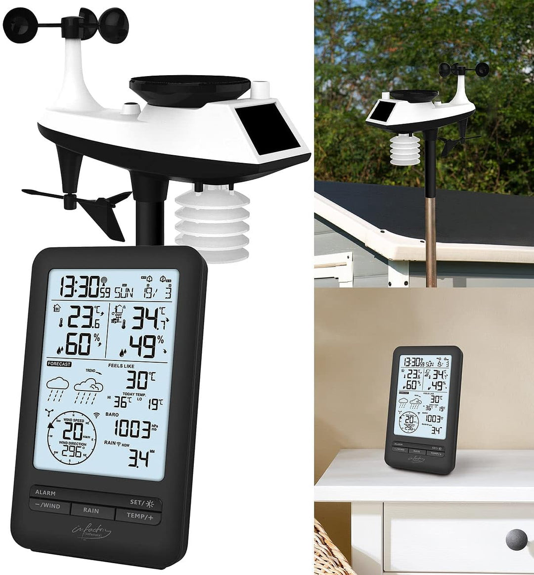 infactory Regenmesser: Funk-Wetterstation mit Profi-Aussensensor, Wettervorschau & Hygrometer (Wette