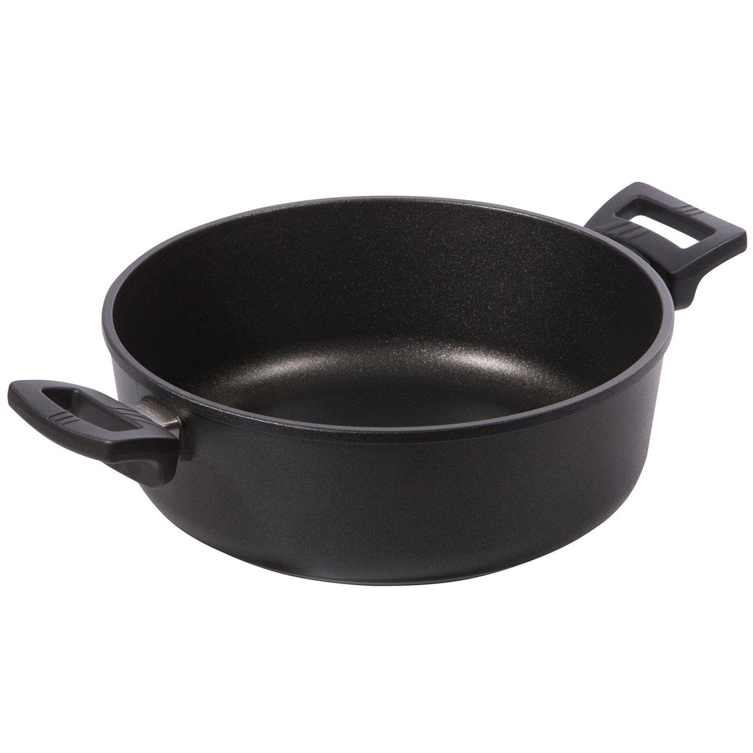 Eurolux Guss-Schmortopf Ø 20 cm - ca. 3.0 Liter - kleiner 10 cm flacher Bratentopf Aluguss mit Antih