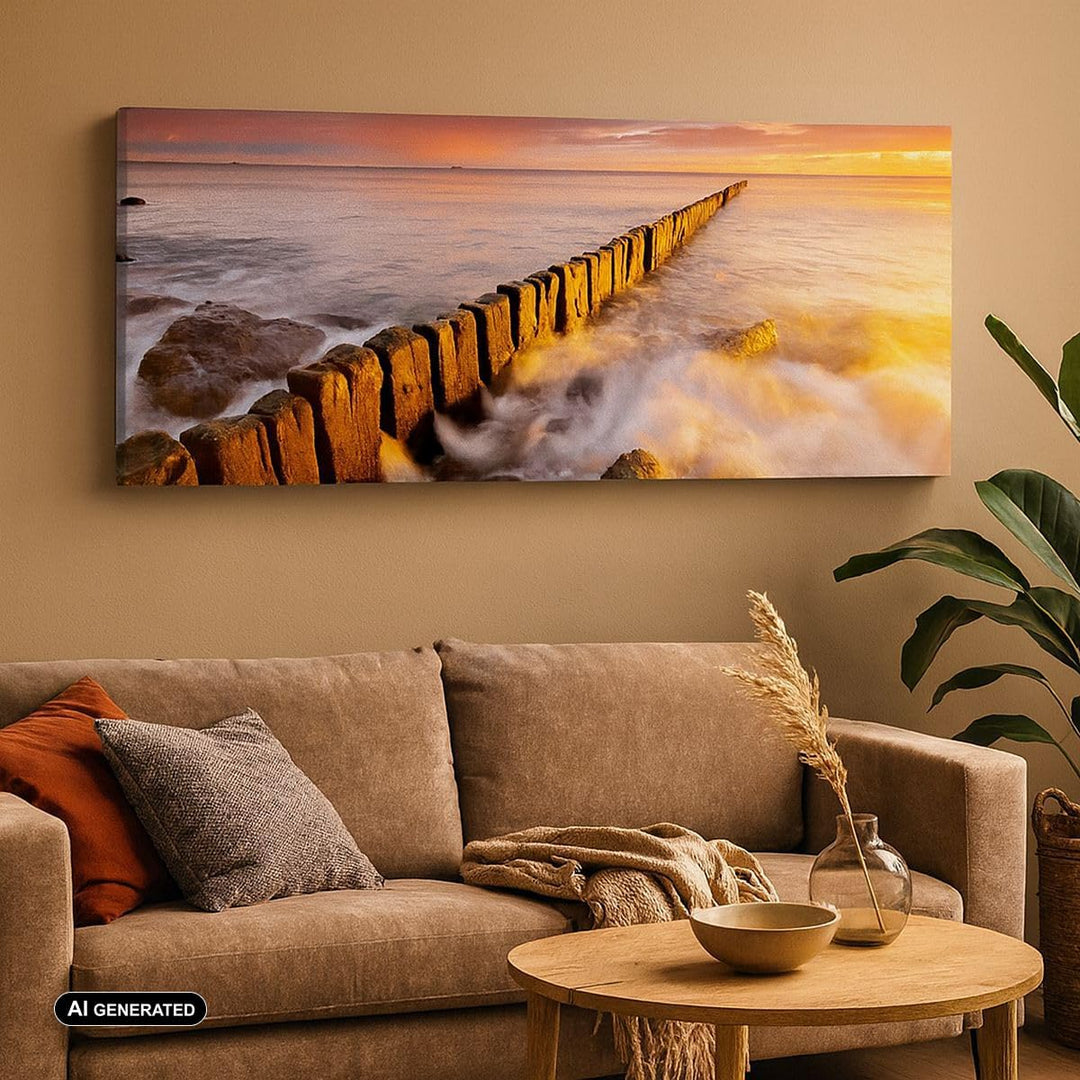 Wandbilder Dekoration Wohnzimmer Boot Landschaft Meer Ostsee Panorama Bilder auf Leinwand 120x50cm L