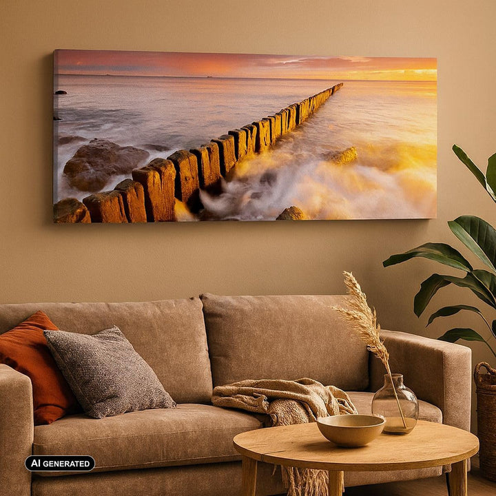 Wandbilder Dekoration Wohnzimmer Boot Landschaft Meer Ostsee Panorama Bilder auf Leinwand 120x50cm L