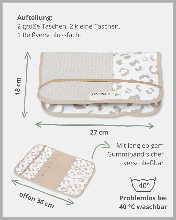 ULLENBOOM Windeltasche für unterwegs Leo (Made in EU) - Wickeltasche für bis zu 3 Windeln, Feuchttüc