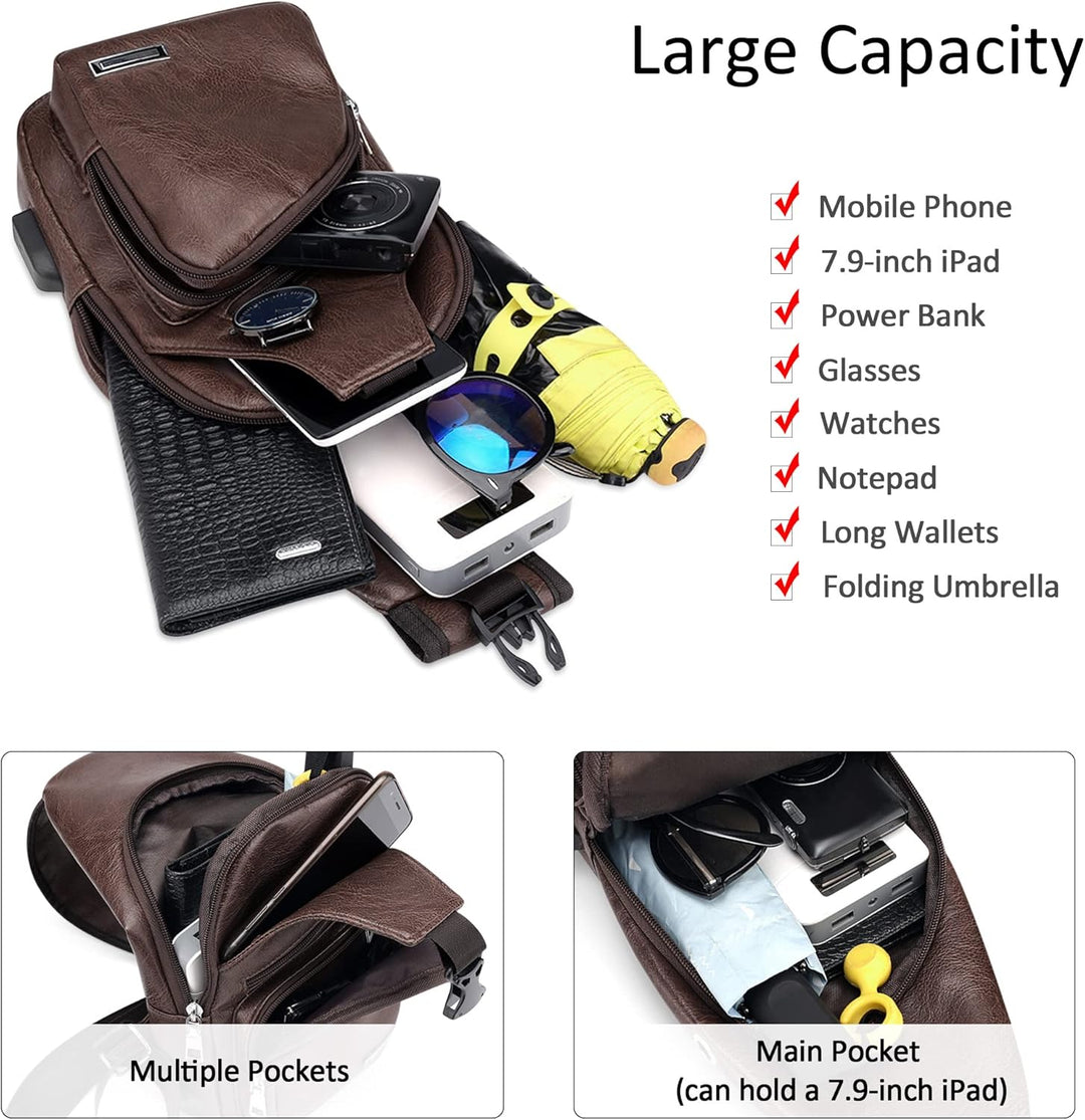 VARLIVOO Herren Sling Bag mit USB Port Brusttasche für Herren Schultertasche Fitness Radfahren Hikin