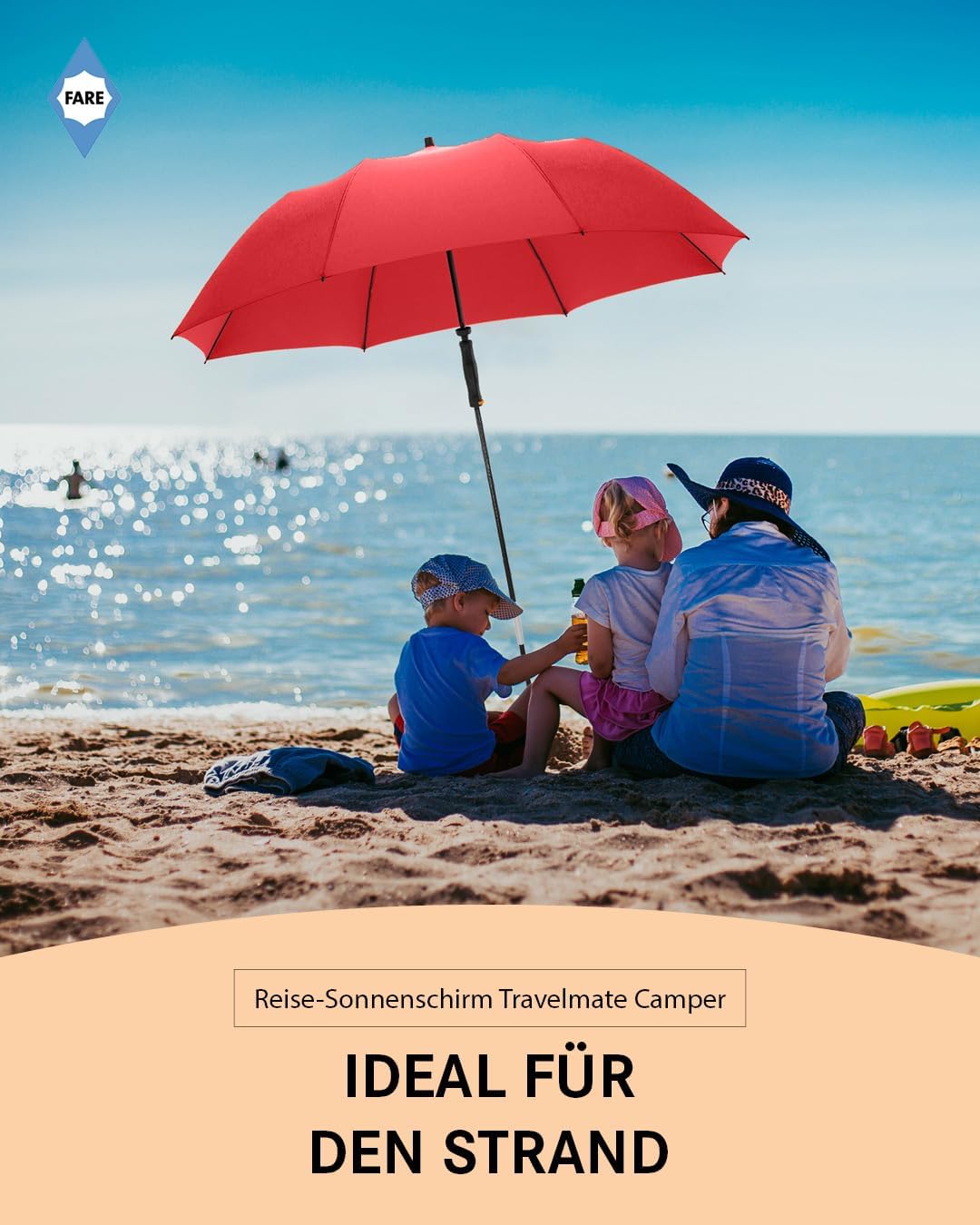 FARE Reise-Sonnenschirm Travelmate Camper UV Schutz 50+ für Koffer Flugzeug Camping Balkon Strand Ga