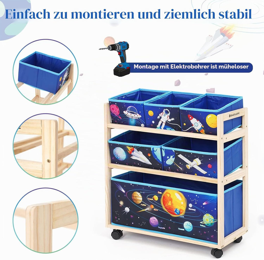 Spielzeugregal Kinderzimmer, Kinderregal Mit 6 Boxen 3-Stöckiges Spielzeug-Organizer, Spielzeugkiste