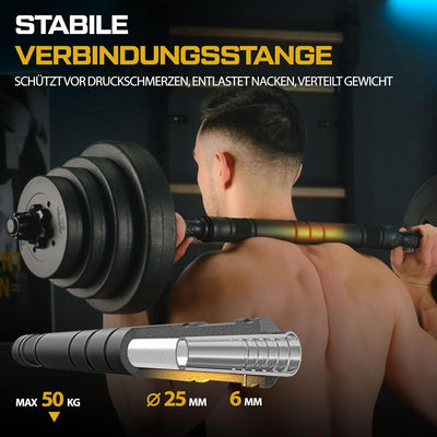 TREX SPORT 2er Set Hanteln & Hanteln 20 kg, 40 kg, Kurzhantelset mit Verbindungsrohr Schwarz, Schwar