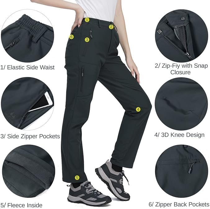 Ambayz Softshellhose Damen Wasserdicht Winddicht Fleece Gefüttert Outdoor Wandern Skihose Isolierend