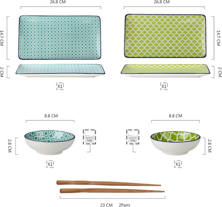 vancasso Sushi Set porzellan, MACARON japanische Ess Service, 6-teilig Geschirr-Set für 2 Personen M
