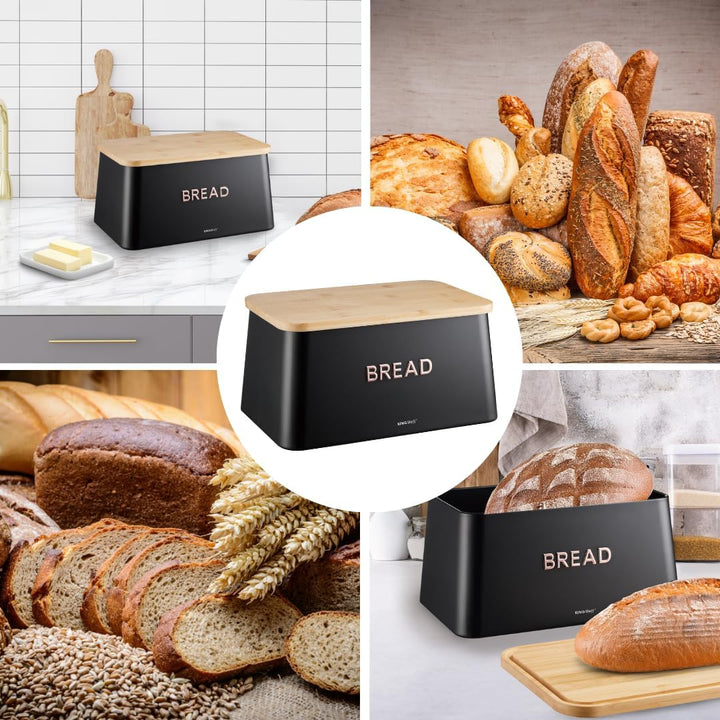 KING HOFF ELEGANTER,MODERNER BROTKASTEN AUS EDELSTAHL LEICHTE KONSTRUKTION (Schwarz_), Schwarz_