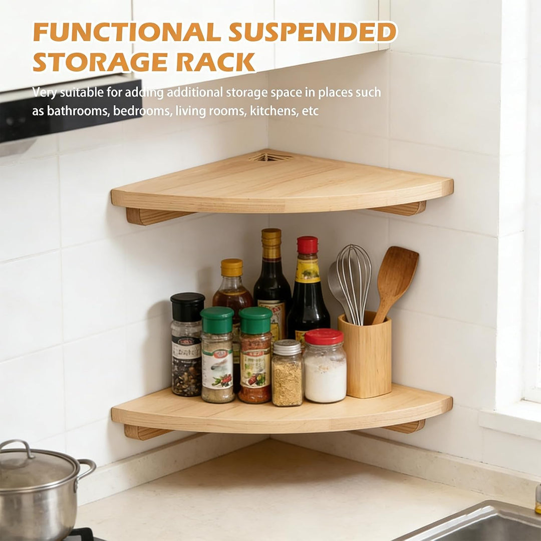 BYZESTY Eckregal Hängend 2er Set, 27,5 cm Eckregal Holz, Wandregal Eiche Massiv, Wandregal Holz für