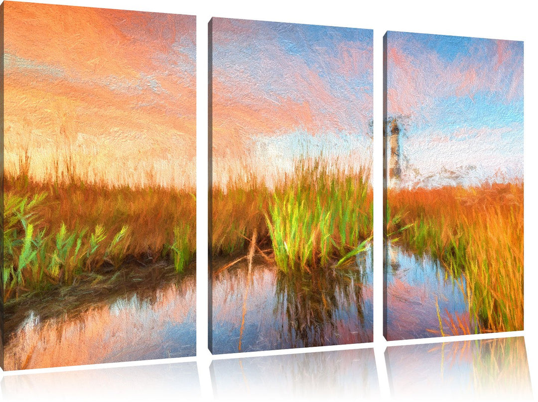 Pixxprint Leuchtturm als Leinwandbild/Grösse: 3 Teilig (120x80) cm/Wandbild/Kunstdruck/fertig bespan