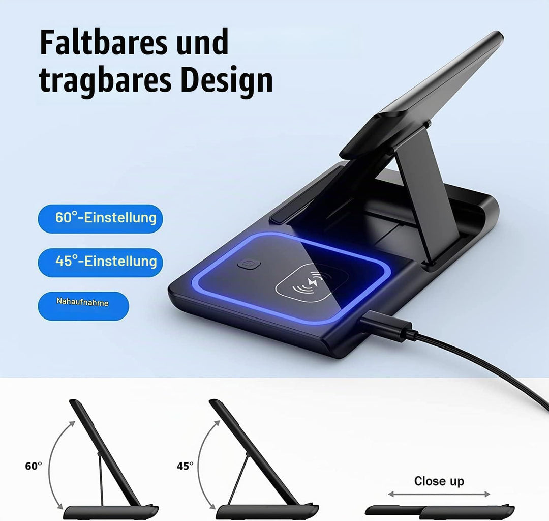 Kabelloses Ladegerät,Wireless Charger,3 in 1 Kabellose Ladestation, Schneller Kabelloser Ladeständer