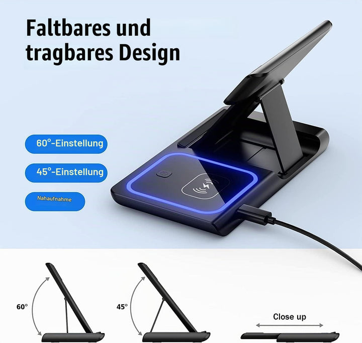 Kabelloses Ladegerät,Wireless Charger,3 in 1 Kabellose Ladestation, Schneller Kabelloser Ladeständer