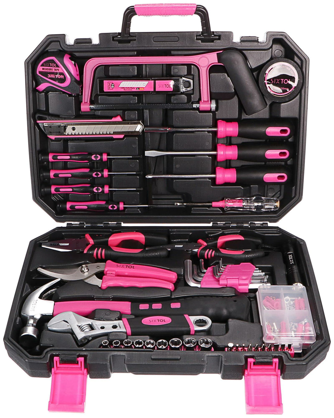 SIXTOL Home PINK 128 Werkzeugset im Koffer | Für den Heimgebrauch | Werkzeug-Koffer | Schrauber-Bits