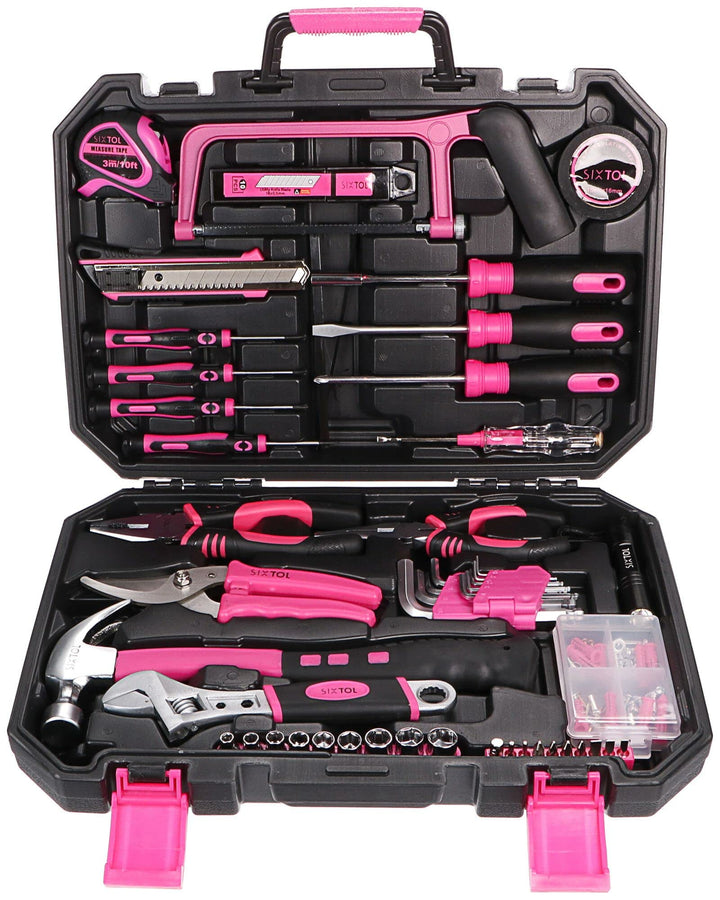 SIXTOL Home PINK 128 Werkzeugset im Koffer | Für den Heimgebrauch | Werkzeug-Koffer | Schrauber-Bits