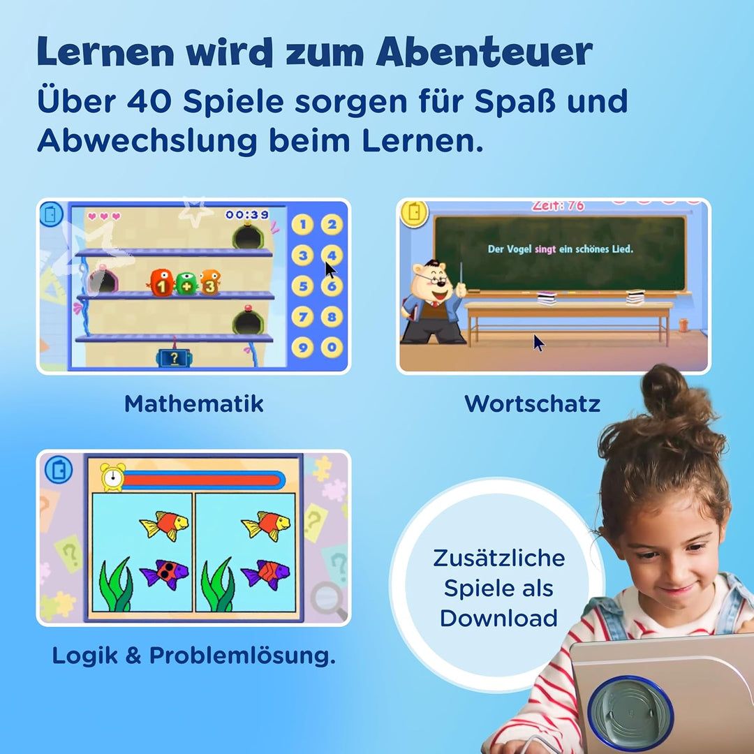 VTech Genio Lernlaptop – Lerncomputer mit Internetzugang, Textprogramm und Lerninhalten zu Buchstabe