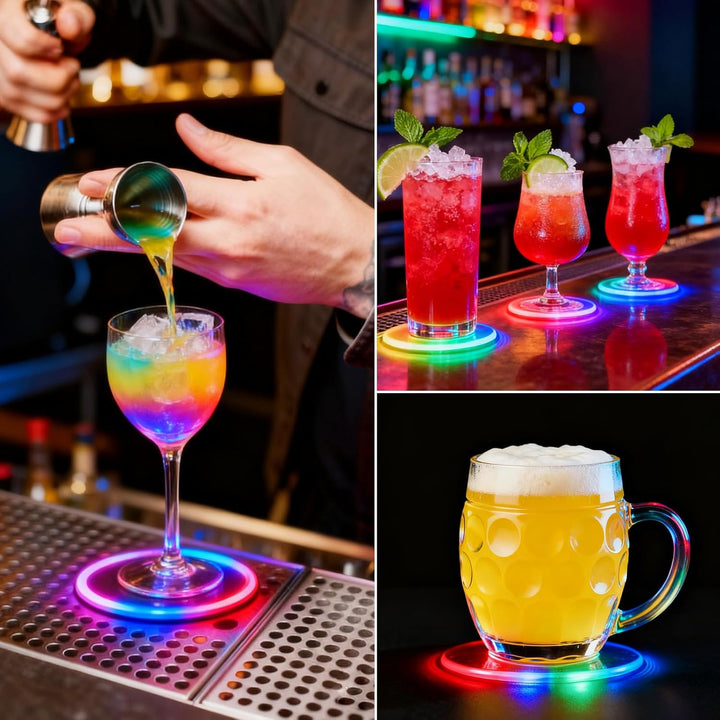 10St Led Untersetzer 7 Lichtmodi Bunt LED Untersetzer Acryl Rund Wasserdichte Leuchtuntersetzer Getr