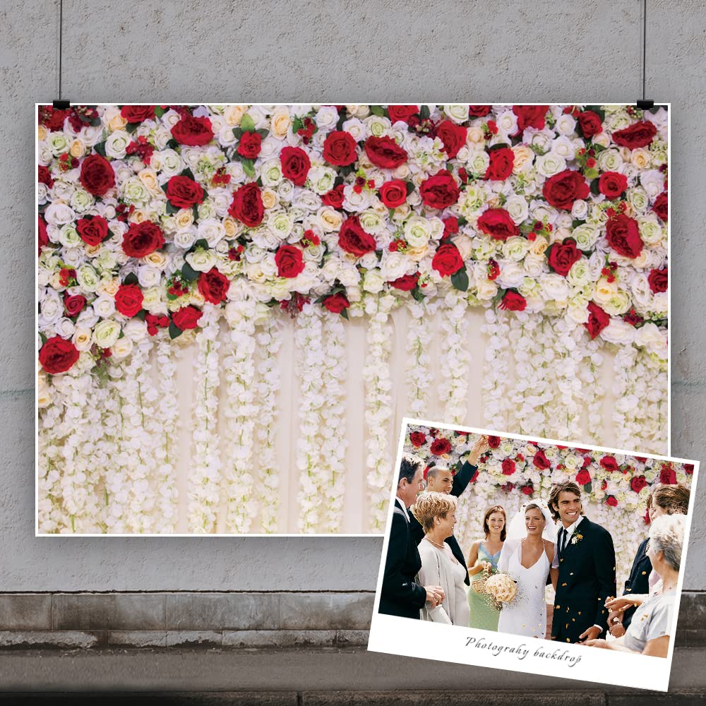 Renaiss 3.5x2.5m Rosen Wand Fotografie Hintergrund Rot Weiss Blumen Foto Hintergrund für Hochzeitsta