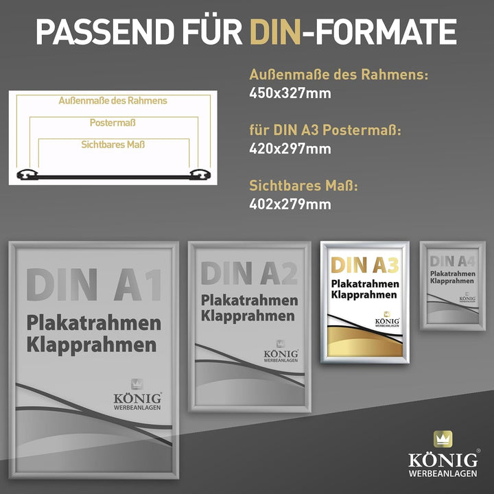 Plakatrahmen DIN A3 | 25mm Alu Profil, eckig | Silber | inkl. entspiegelter Schutzscheibe | Bilderra