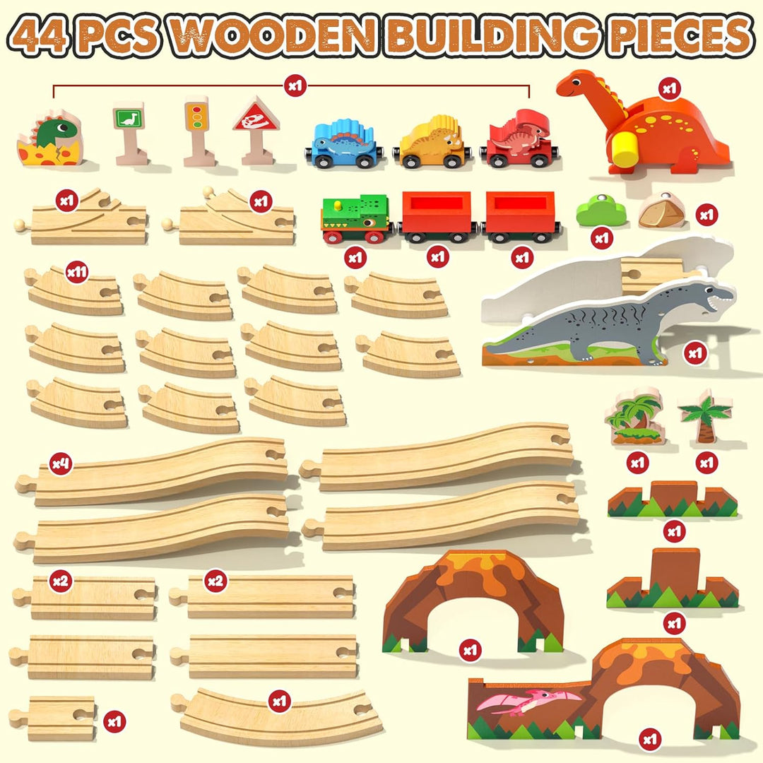 Lehoo Castle Holzeisenbahn, Holz Eisenbahn Kinder, Dinosaurier Spielzeug Holzeisenbahn Schienen, Din