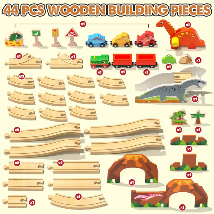 Lehoo Castle Holzeisenbahn, Holz Eisenbahn Kinder, Dinosaurier Spielzeug Holzeisenbahn Schienen, Din