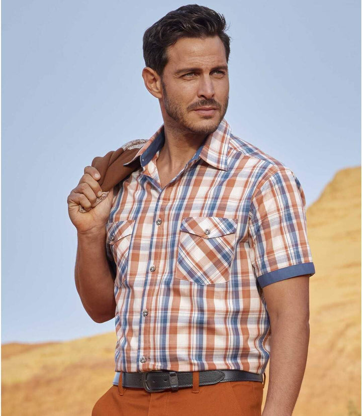ATLAS FOR MEN - Herrenhemd - Kurze Ärmel - Verfügbar in grossen Grössen von M bis 5XL M Karos in Zie