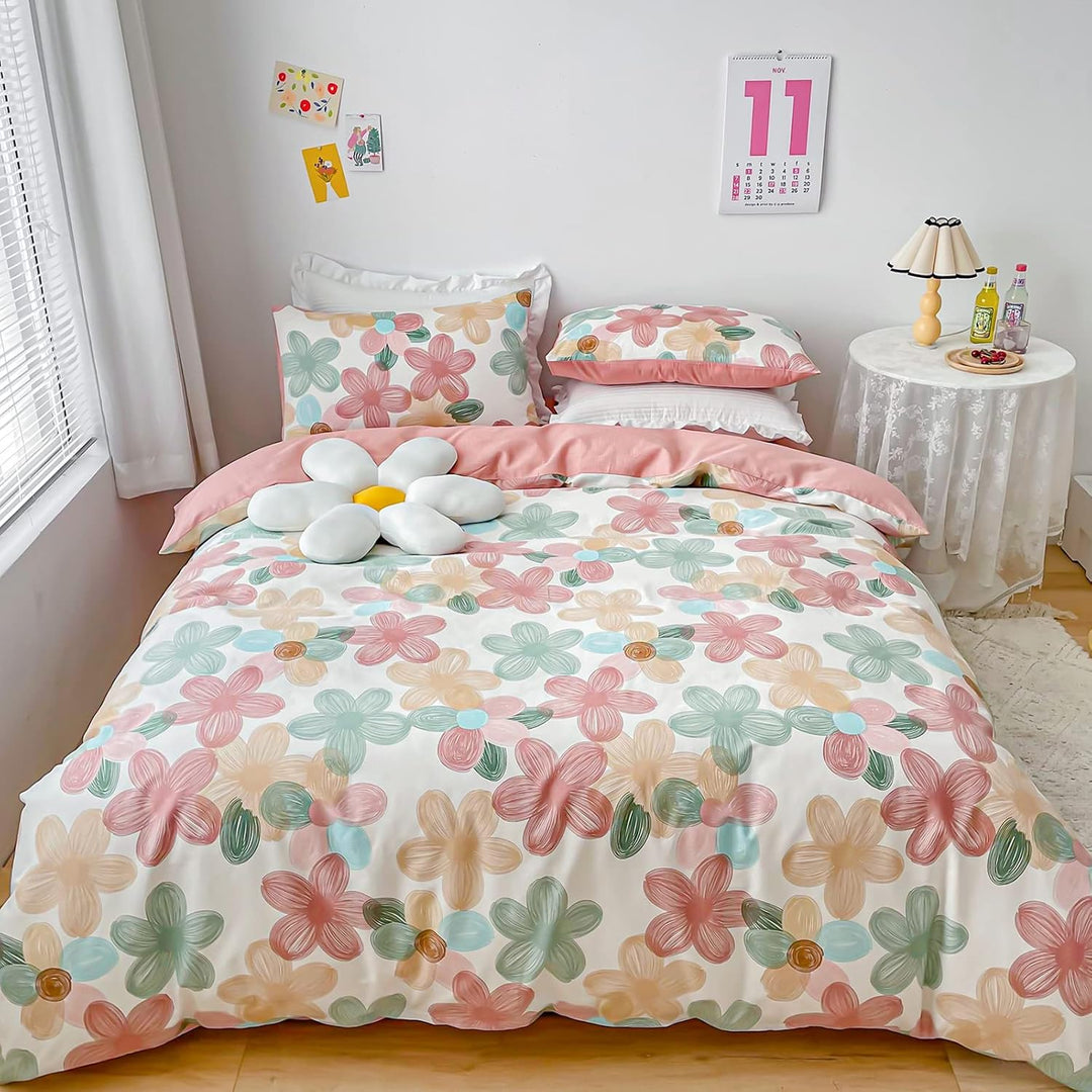Elegant Bunt Blumen Bettwäsche 100x135 Kinder Bettwäsche Mädchen Rosa Bettbezug Blümchen Muster Weic