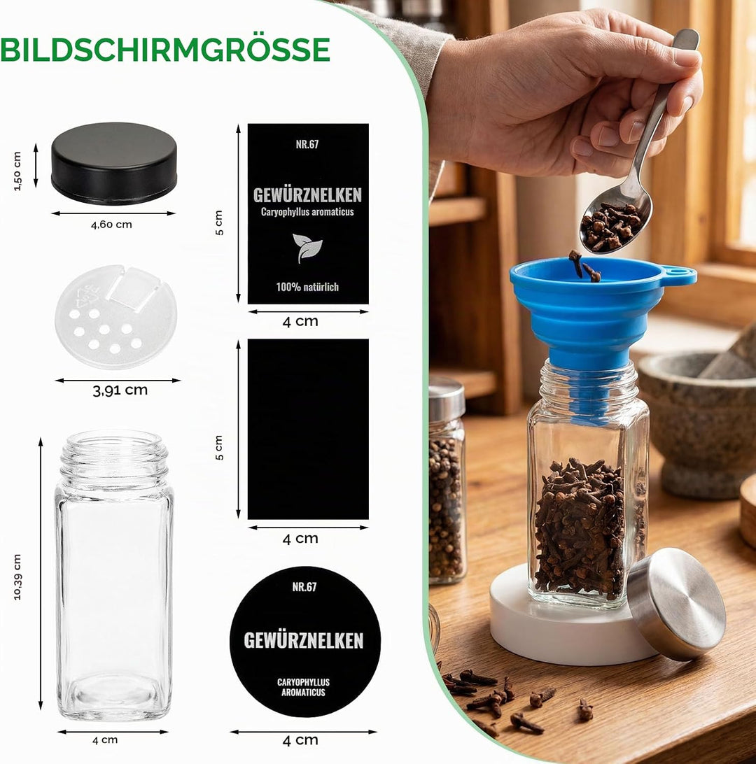Gewürzgläser Set, 12er 120ml Gewürzgläser Eckig, Gewürzdosen Mit Edelstahl Deckel Gewürzbehälter Mit