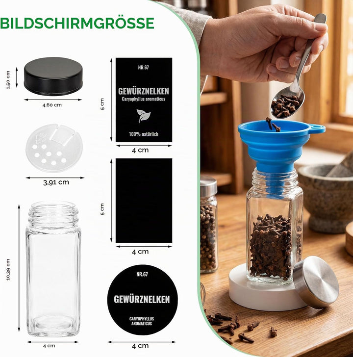 Gewürzgläser Set, 12er 120ml Gewürzgläser Eckig, Gewürzdosen Mit Edelstahl Deckel Gewürzbehälter Mit
