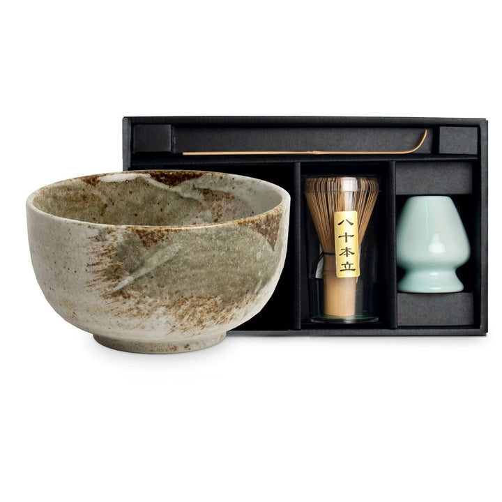 Matcha Schale Set aus Japan in Geschenkbox Matchaschale inklusive Bambus Besen, Bambus Löffel und Be