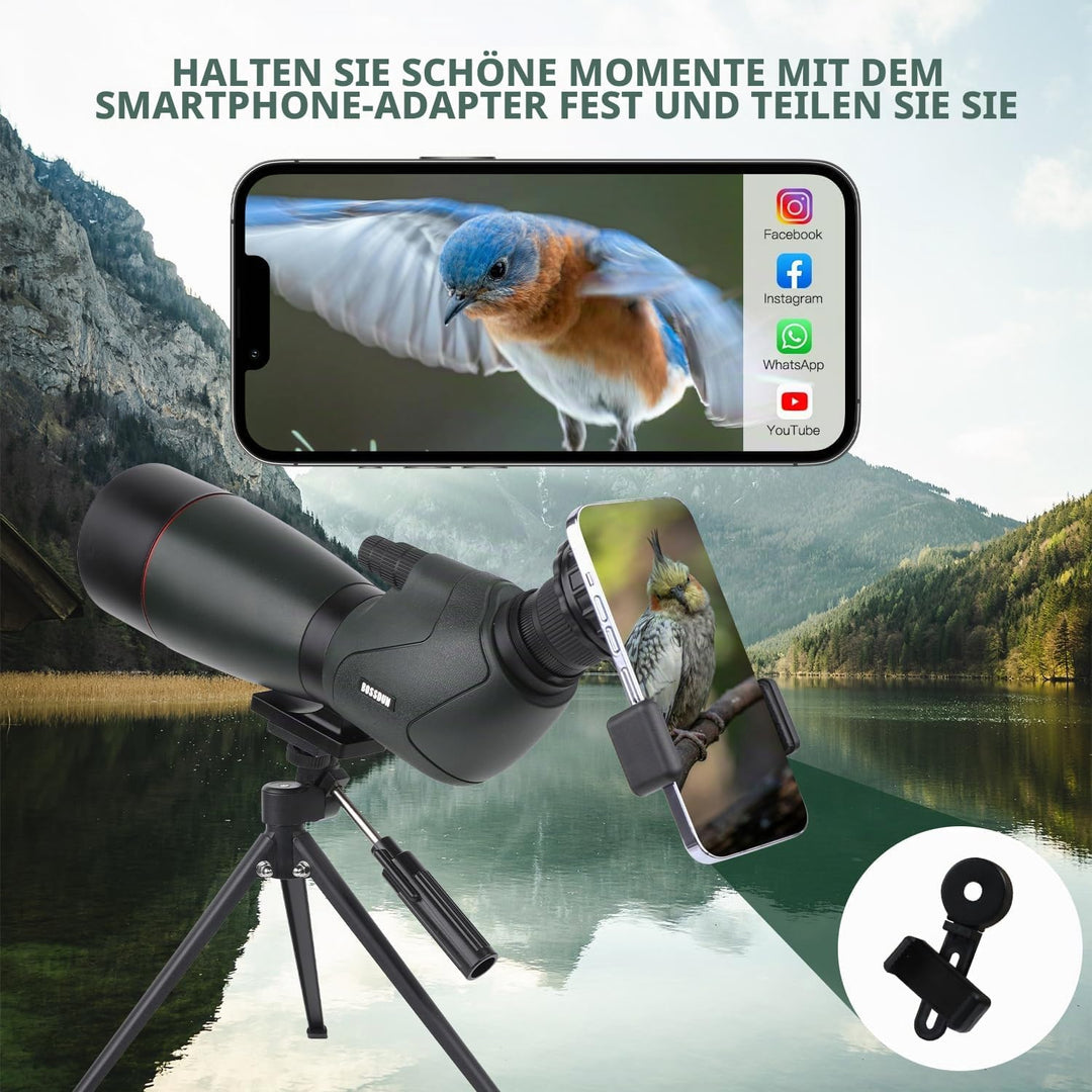 Spektive für Zielschiessen - HD Spektiv mit Stativ Tragetasche &amp; Smartphone Halterung - BAK4 Spektiv