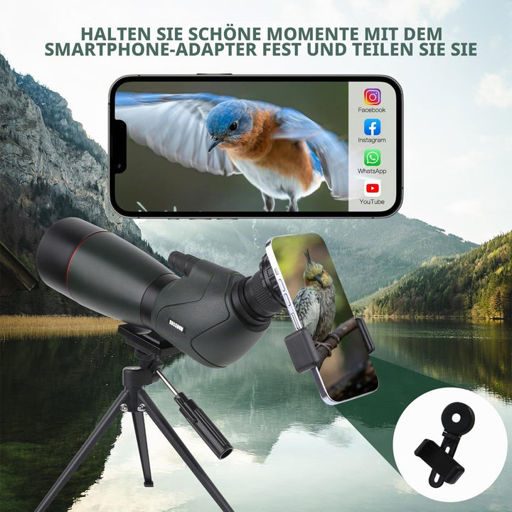 Spektive für Zielschiessen - HD Spektiv mit Stativ Tragetasche &amp; Smartphone Halterung - BAK4 Spektiv