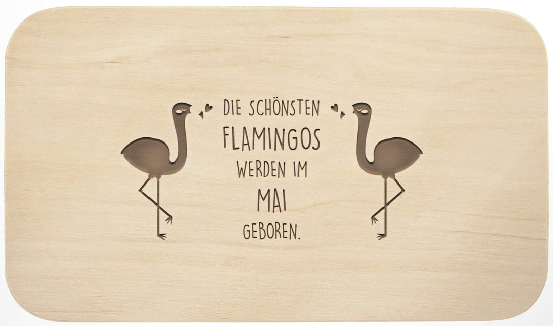 Frühstücksbrett mit Gravur - ''Die schönsten Flamingo werden im Mai geboren'' - Holz - hochwertige Q
