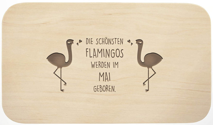 Frühstücksbrett mit Gravur - ''Die schönsten Flamingo werden im Mai geboren'' - Holz - hochwertige Q