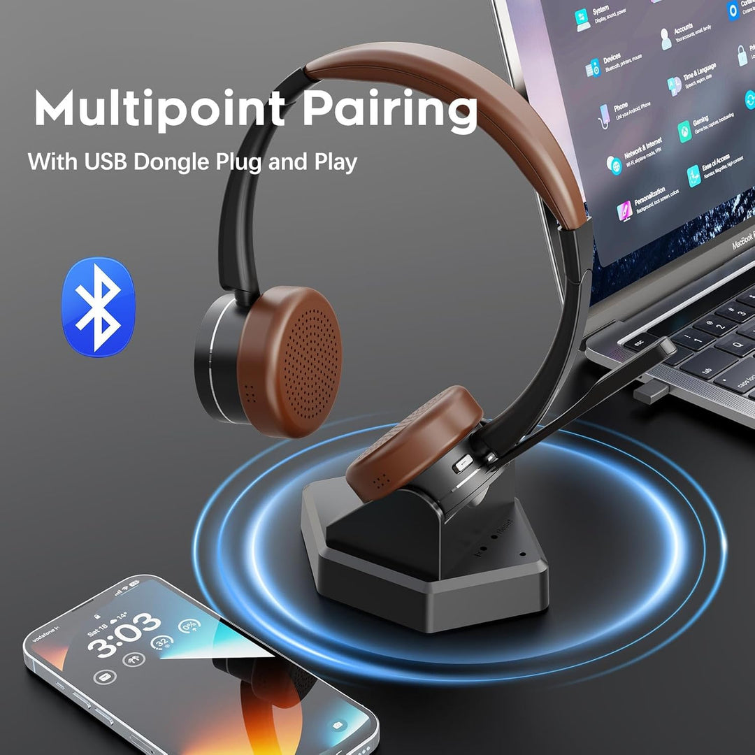 Kabelloses Headset, Bluetooth-Headset mit Mikrofon und Rauschunterdrückung & USB-Dongle, Kabellose m