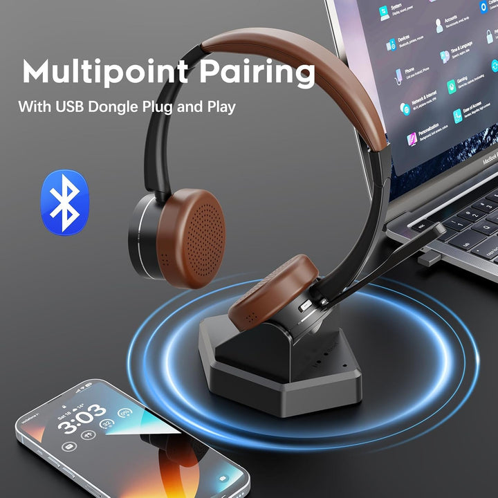 Kabelloses Headset, Bluetooth-Headset mit Mikrofon und Rauschunterdrückung & USB-Dongle, Kabellose m