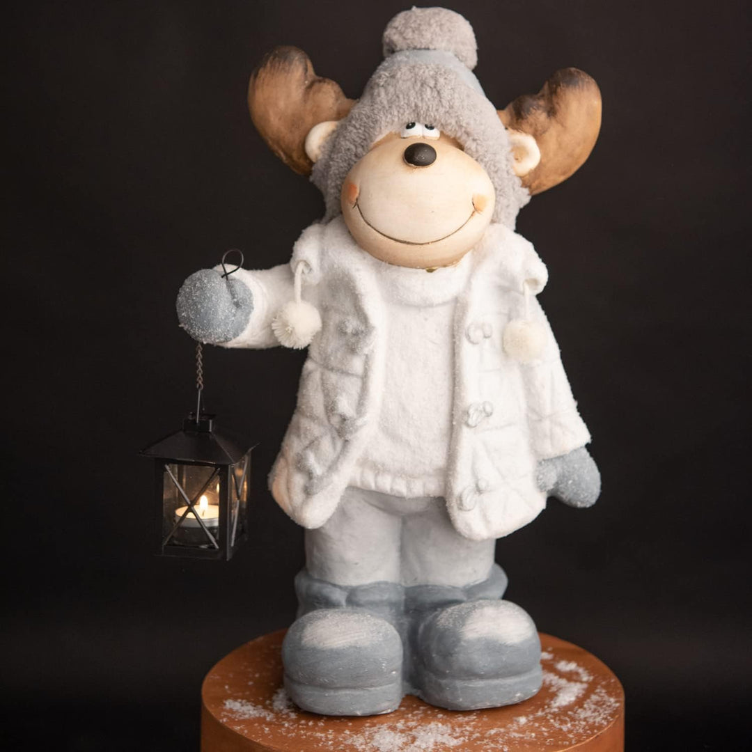 Weihnachtsdeko Elch 40cm Figuren mit Laterne Weihnachtsfiguren für aussen beleuchtete XXL Dekofigure