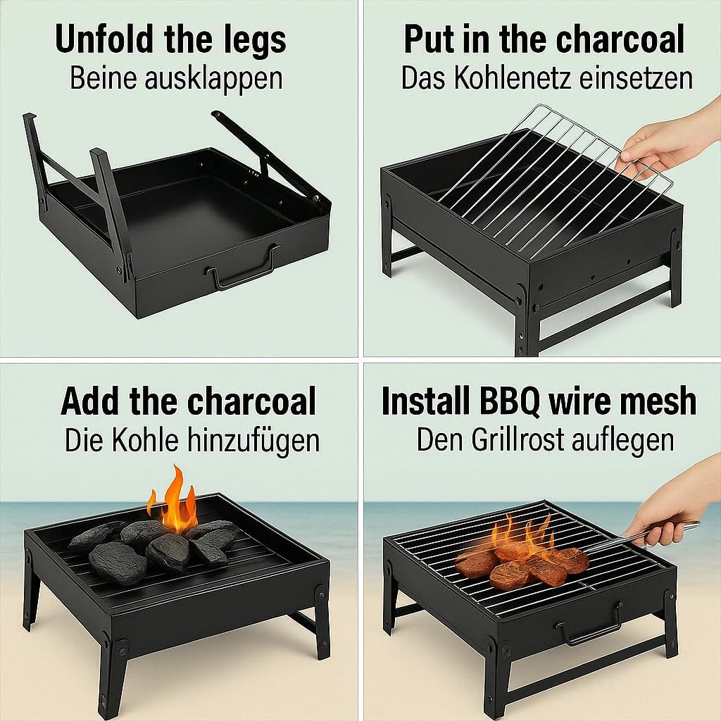 Kompakter Grill mit Griff – Vielseitiger und mobiler Holzkohlegrill mit entnehmbarem Ascheauffangbeh