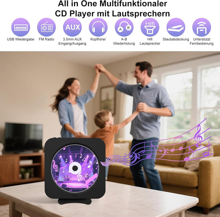 Canareen CD Player Boombox - Upgrade Bluetooth Lautsprecher mit Staubschutzhülle & LED Bildschirm |